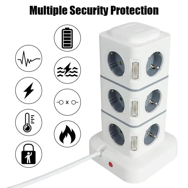 12-Way Power Strip & USB Charging Station – 2.8 m Extension Cord EU Plug