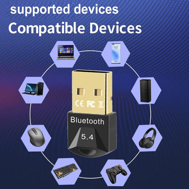 Bluetooth 5.4 USB Adapter for PC – Wireless Dongle Receiver for Keyboard, Mouse, Speaker, and Audio Streaming