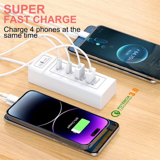 USB Power Strip PD Type C Fast Charging Wall Adapter Phone Power Charger