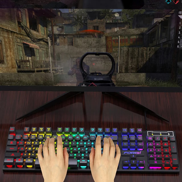 Mechanical Feel Keyboard, RGB Color Gaming USB Wired Keyboard, Standard Keyboard for Laptop & Computer