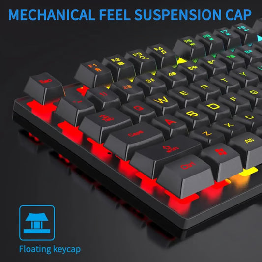 Mechanical Feel Keyboard, RGB Color Gaming USB Wired Keyboard, Standard Keyboard for Laptop & Computer